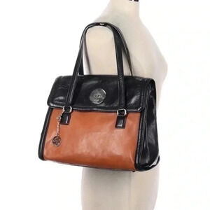 Vintage DKNY Brown & Black Color Block Leather Shoulder Bag